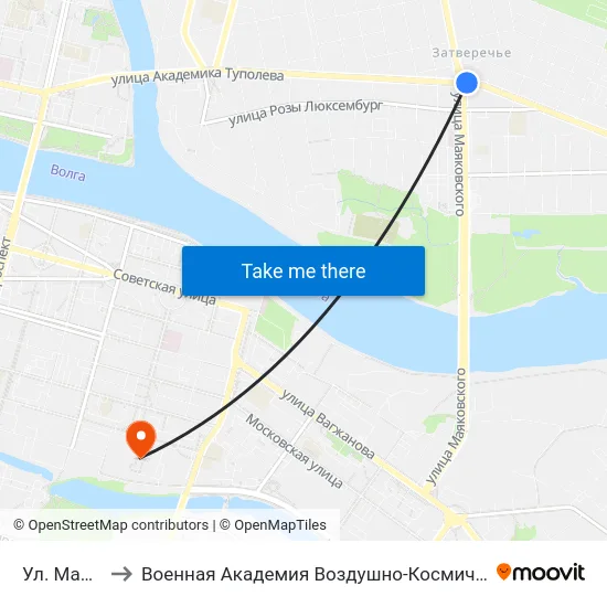 Ул. Маяковского to Военная Академия Воздушно-Космической Обороны Имени Г.К. Жукова map