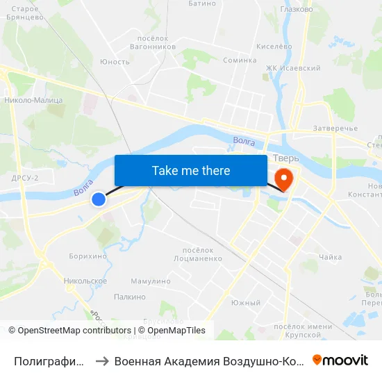 Полиграфический Комбинат to Военная Академия Воздушно-Космической Обороны Имени Г.К. Жукова map