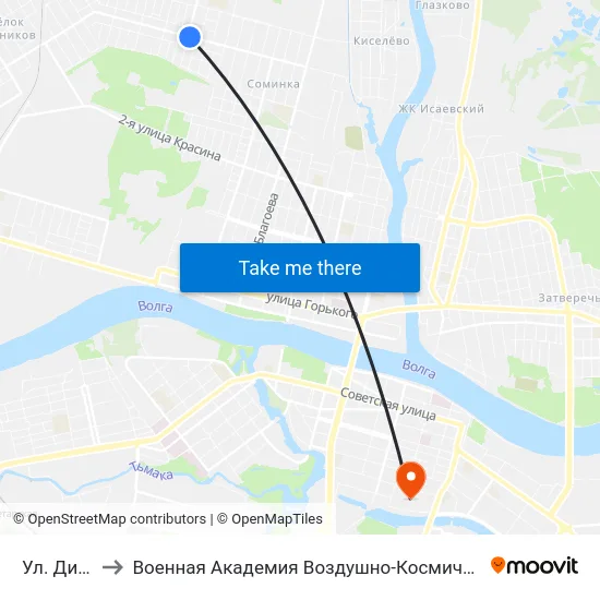 Ул. Димитрова to Военная Академия Воздушно-Космической Обороны Имени Г.К. Жукова map