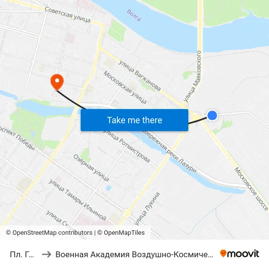 Пл. Гагарина to Военная Академия Воздушно-Космической Обороны Имени Г.К. Жукова map