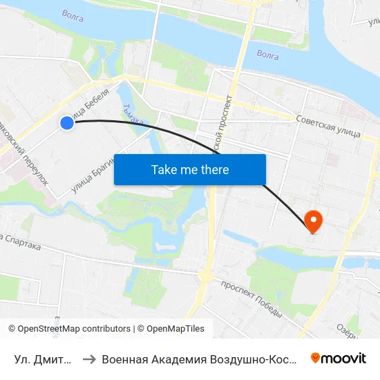 Ул. Дмитрия Донского to Военная Академия Воздушно-Космической Обороны Имени Г.К. Жукова map