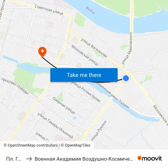 Пл. Гагарина to Военная Академия Воздушно-Космической Обороны Имени Г.К. Жукова map