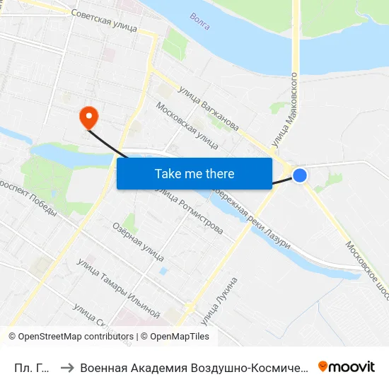 Пл. Гагарина to Военная Академия Воздушно-Космической Обороны Имени Г.К. Жукова map