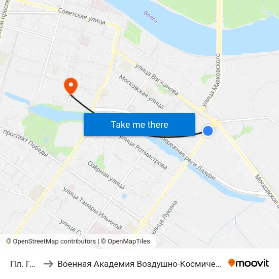 Пл. Гагарина to Военная Академия Воздушно-Космической Обороны Имени Г.К. Жукова map