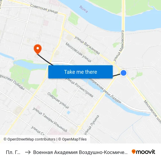 Пл. Гагарина to Военная Академия Воздушно-Космической Обороны Имени Г.К. Жукова map