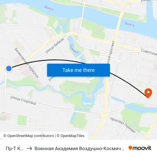 Пр-Т Калинина to Военная Академия Воздушно-Космической Обороны Имени Г.К. Жукова map