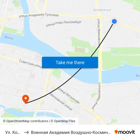 Ул. Котовского to Военная Академия Воздушно-Космической Обороны Имени Г.К. Жукова map