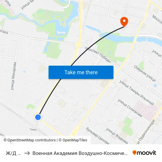 Ж/Д Воказл to Военная Академия Воздушно-Космической Обороны Имени Г.К. Жукова map