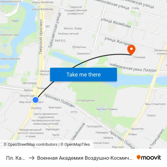 Пл. Капошвара to Военная Академия Воздушно-Космической Обороны Имени Г.К. Жукова map