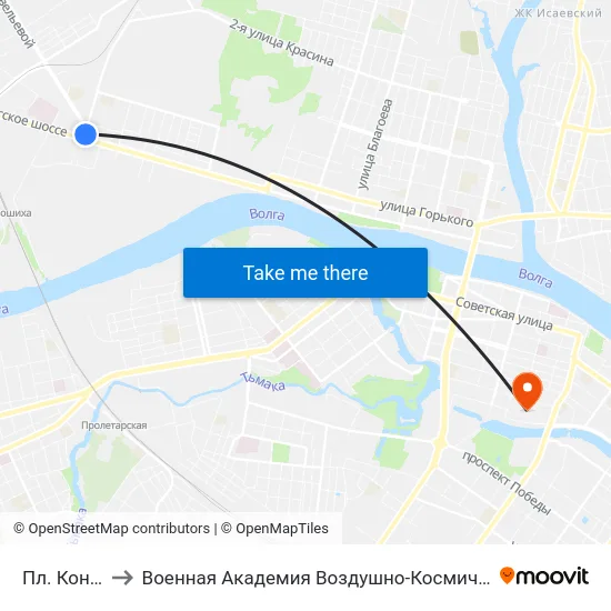 Пл. Конституции to Военная Академия Воздушно-Космической Обороны Имени Г.К. Жукова map