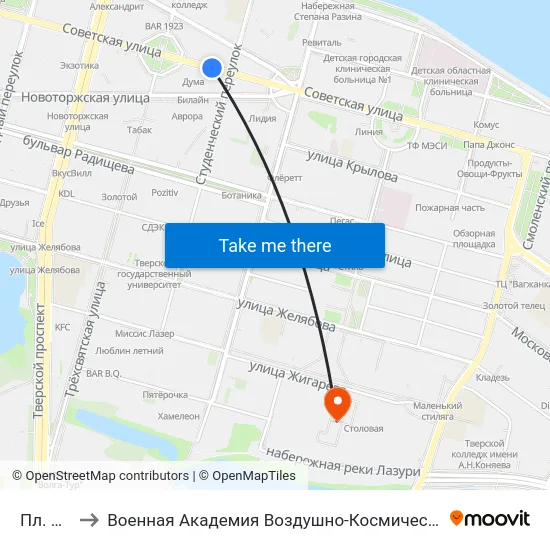 Пл. Ленина to Военная Академия Воздушно-Космической Обороны Имени Г.К. Жукова map