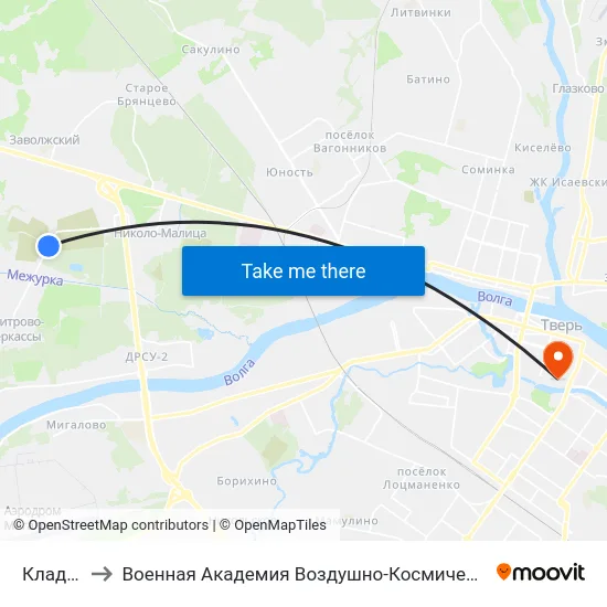 Кладбище-2 to Военная Академия Воздушно-Космической Обороны Имени Г.К. Жукова map