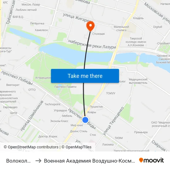 Волоколамский Пр-Т to Военная Академия Воздушно-Космической Обороны Имени Г.К. Жукова map