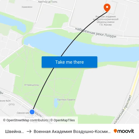 Швейная Фабрика to Военная Академия Воздушно-Космической Обороны Имени Г.К. Жукова map