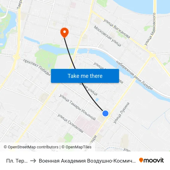 Пл. Терешковой to Военная Академия Воздушно-Космической Обороны Имени Г.К. Жукова map