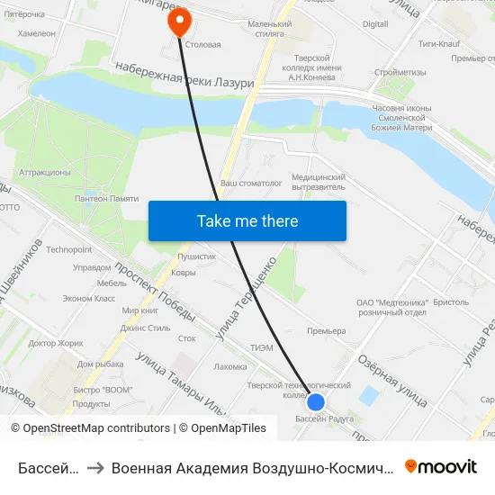 Бассейн Радуга to Военная Академия Воздушно-Космической Обороны Имени Г.К. Жукова map