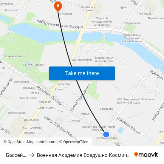 Бассейн Радуга to Военная Академия Воздушно-Космической Обороны Имени Г.К. Жукова map