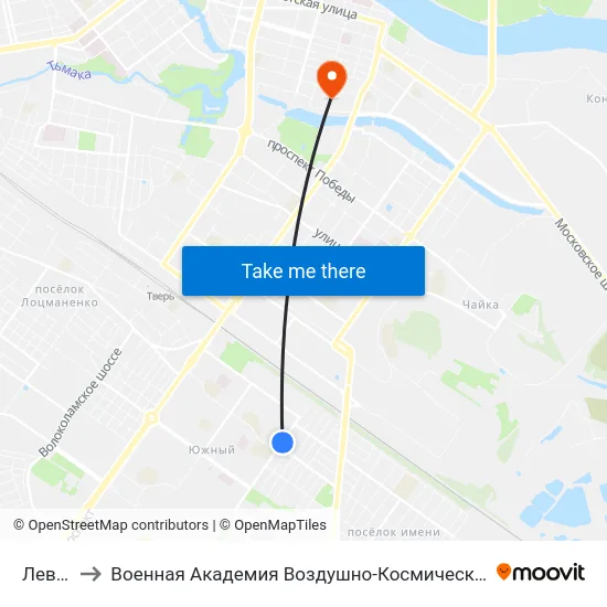 Левитана to Военная Академия Воздушно-Космической Обороны Имени Г.К. Жукова map