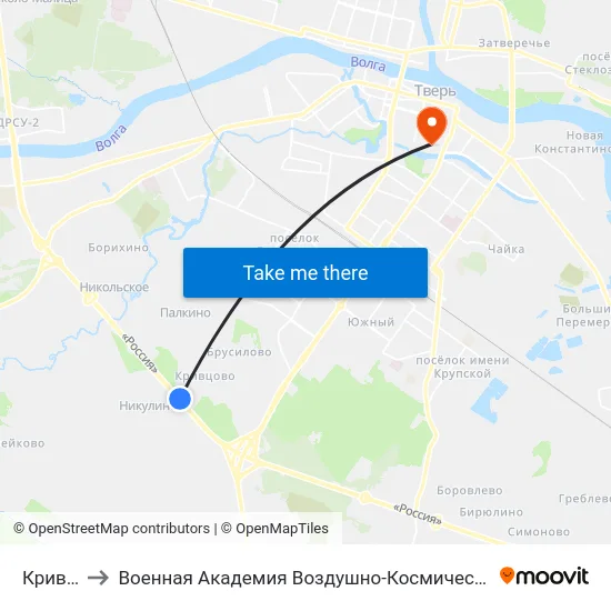 Криввцово to Военная Академия Воздушно-Космической Обороны Имени Г.К. Жукова map