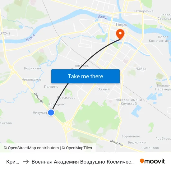 Кривцово to Военная Академия Воздушно-Космической Обороны Имени Г.К. Жукова map