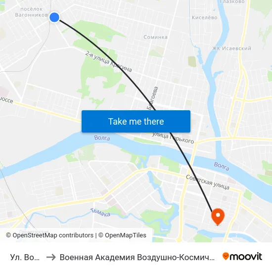 Ул. Воздушная to Военная Академия Воздушно-Космической Обороны Имени Г.К. Жукова map