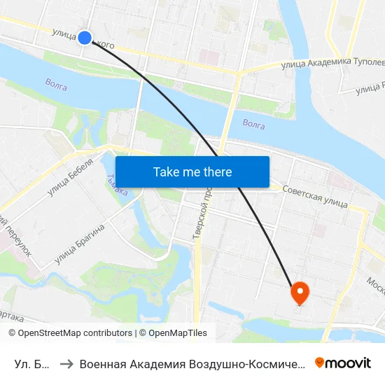 Ул. Благоева to Военная Академия Воздушно-Космической Обороны Имени Г.К. Жукова map