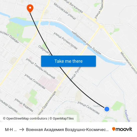 М-Н Чайка to Военная Академия Воздушно-Космической Обороны Имени Г.К. Жукова map