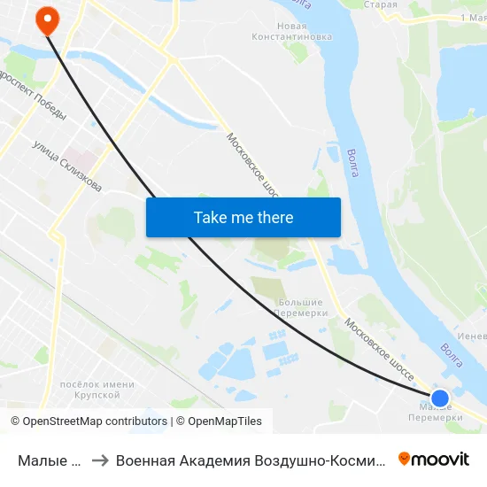 Малые Премерки to Военная Академия Воздушно-Космической Обороны Имени Г.К. Жукова map