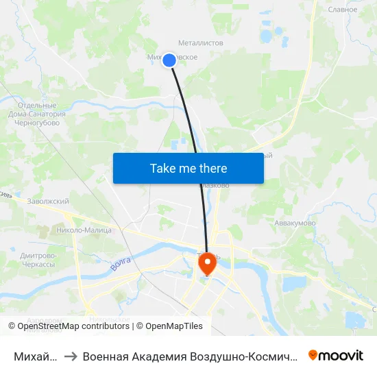Михайловское to Военная Академия Воздушно-Космической Обороны Имени Г.К. Жукова map