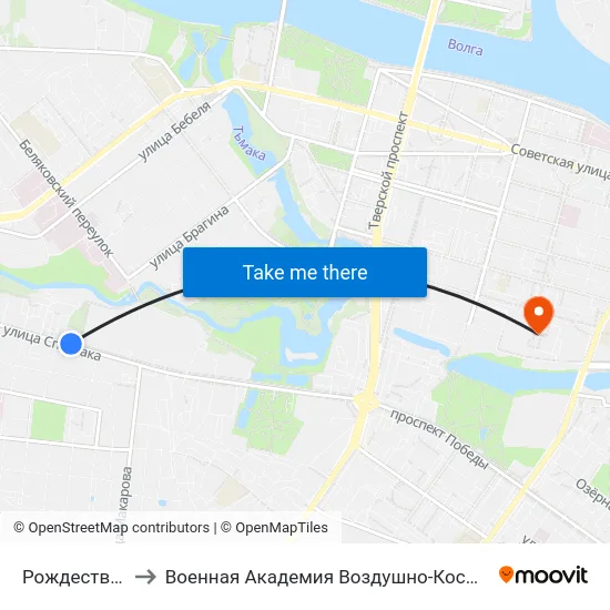 Рождественские Горки to Военная Академия Воздушно-Космической Обороны Имени Г.К. Жукова map
