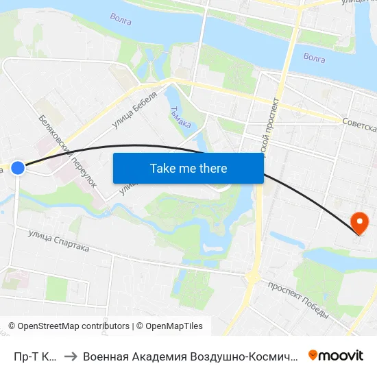 Пр-Т Калинина to Военная Академия Воздушно-Космической Обороны Имени Г.К. Жукова map