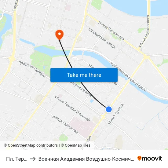 Пл. Терешковой to Военная Академия Воздушно-Космической Обороны Имени Г.К. Жукова map