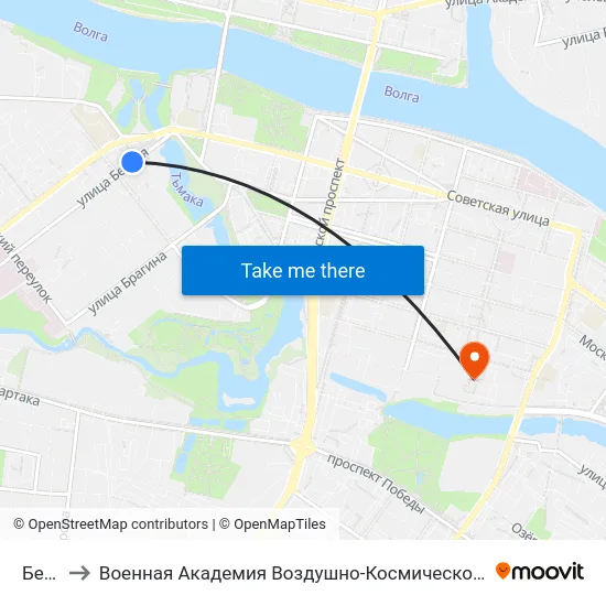 Бебеля to Военная Академия Воздушно-Космической Обороны Имени Г.К. Жукова map