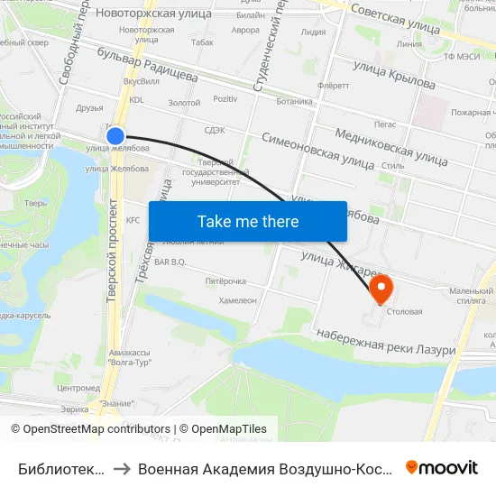 Библиотека Им. Герцена to Военная Академия Воздушно-Космической Обороны Имени Г.К. Жукова map