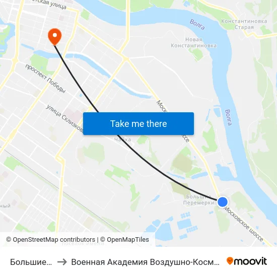 Большие Перемерки to Военная Академия Воздушно-Космической Обороны Имени Г.К. Жукова map