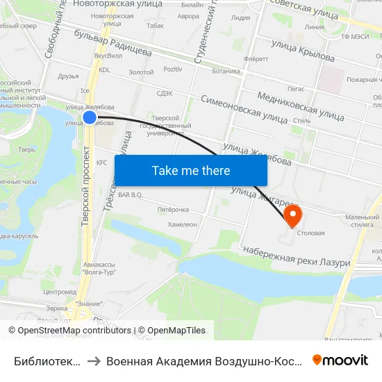 Библиотека Им. Герцена to Военная Академия Воздушно-Космической Обороны Имени Г.К. Жукова map