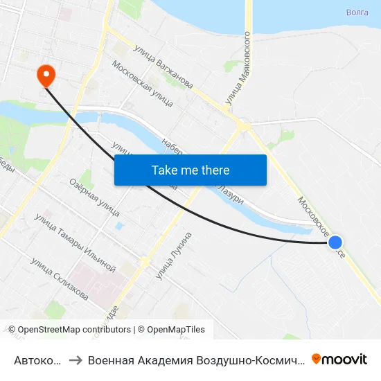 Автокооператив to Военная Академия Воздушно-Космической Обороны Имени Г.К. Жукова map