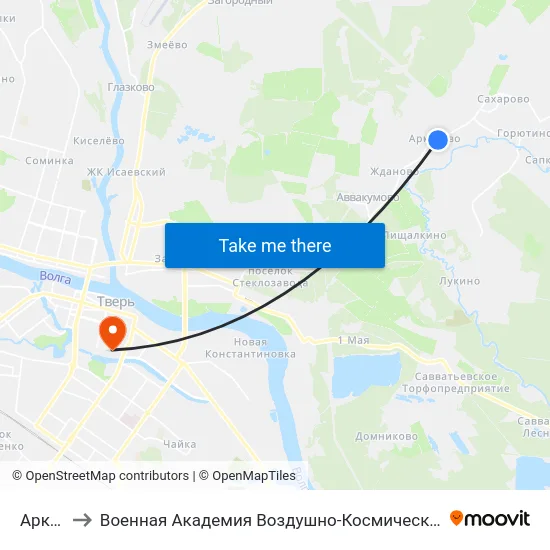 Аркатово to Военная Академия Воздушно-Космической Обороны Имени Г.К. Жукова map