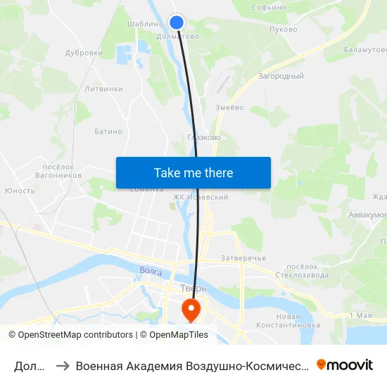 Долматово to Военная Академия Воздушно-Космической Обороны Имени Г.К. Жукова map