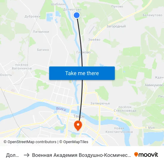 Долматово to Военная Академия Воздушно-Космической Обороны Имени Г.К. Жукова map