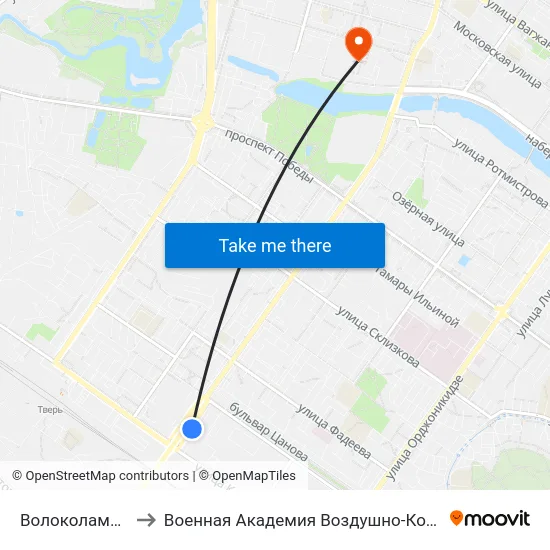 Волоколамский Путепровод to Военная Академия Воздушно-Космической Обороны Имени Г.К. Жукова map