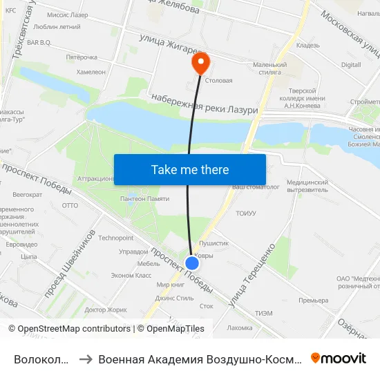 Волоколамский Пр-Т to Военная Академия Воздушно-Космической Обороны Имени Г.К. Жукова map