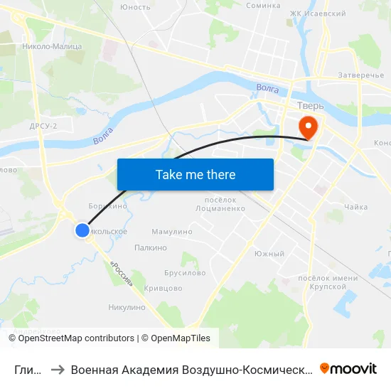 Глинково to Военная Академия Воздушно-Космической Обороны Имени Г.К. Жукова map
