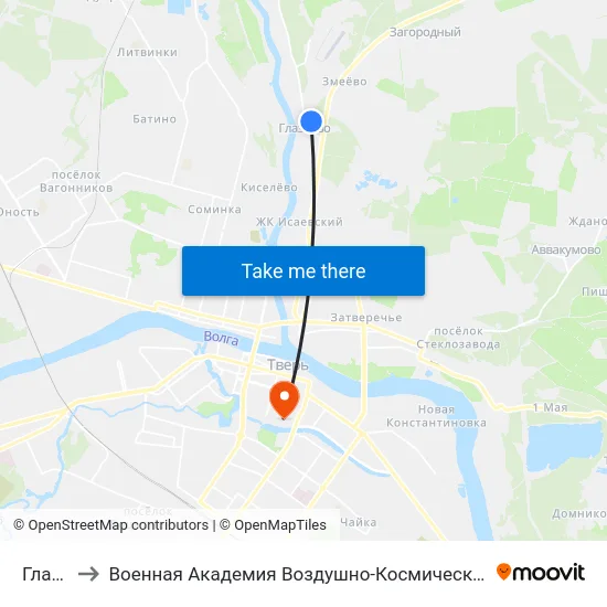 Глазково to Военная Академия Воздушно-Космической Обороны Имени Г.К. Жукова map