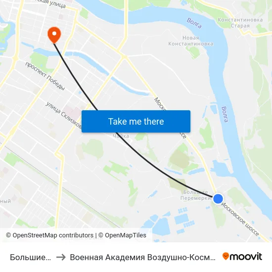Большие Перемерки to Военная Академия Воздушно-Космической Обороны Имени Г.К. Жукова map