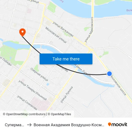 Супермаркет 'Лента' to Военная Академия Воздушно-Космической Обороны Имени Г.К. Жукова map