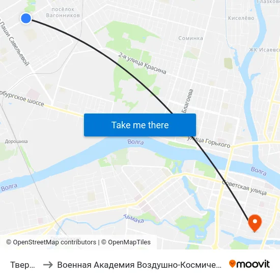 Тверьоблгаз to Военная Академия Воздушно-Космической Обороны Имени Г.К. Жукова map