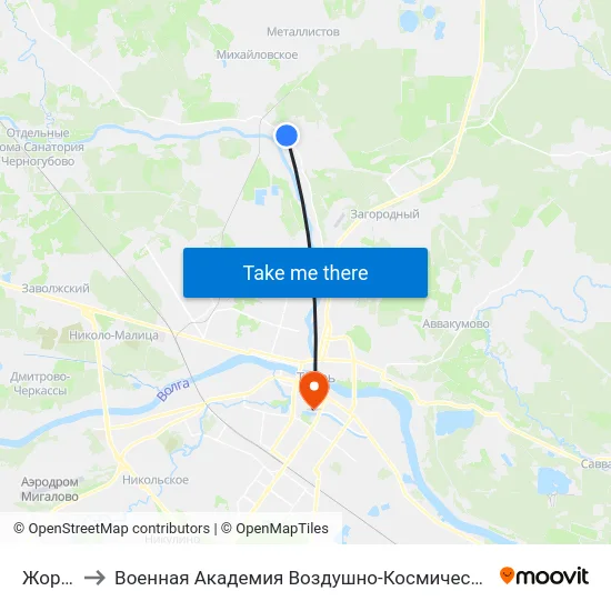 Жорновка to Военная Академия Воздушно-Космической Обороны Имени Г.К. Жукова map