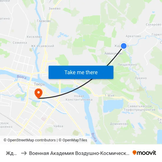 Жданово to Военная Академия Воздушно-Космической Обороны Имени Г.К. Жукова map