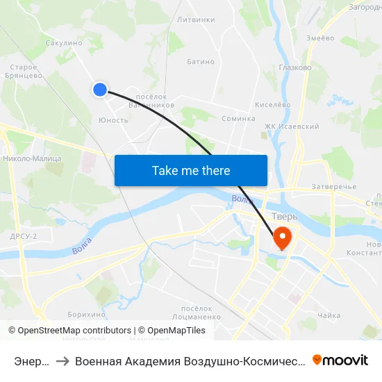 Энергомаш to Военная Академия Воздушно-Космической Обороны Имени Г.К. Жукова map